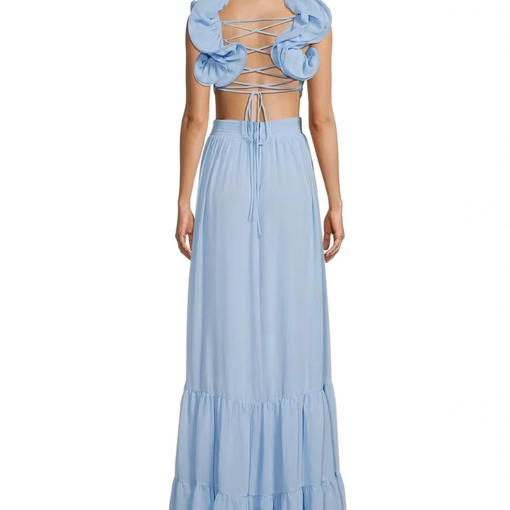 Blue Ruffle Sleeve Dress - Picture 2 of 5